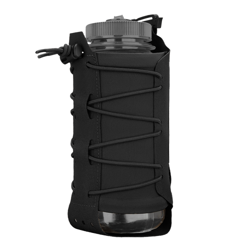 The Condor LACE Everything Pouch is a clear plastic bottle in a black fabric holder with a lace-up design, screw-on lid, and carrying loop.