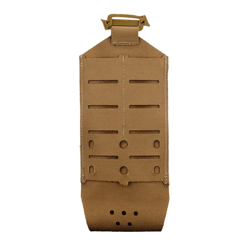 The Condor LACE Everything Pouch is a tan tactical pouch with MOLLE webbing and side lacing, designed for attaching to gear and carrying items.