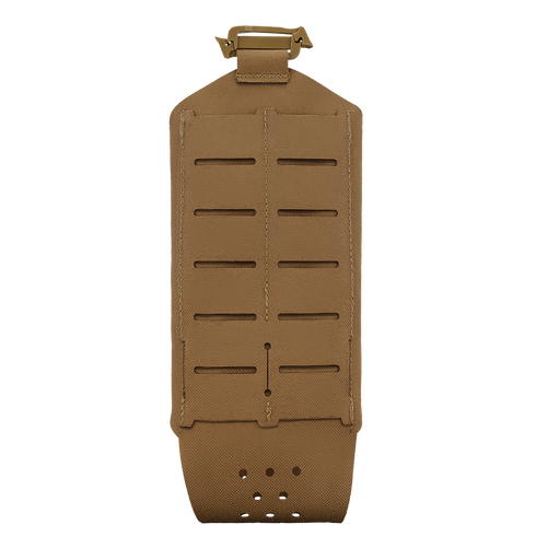The Condor LACE Everything Pouch is a tan tactical MOLLE panel featuring horizontal slits and a top buckle for secure gear attachment and customizable modular organization.