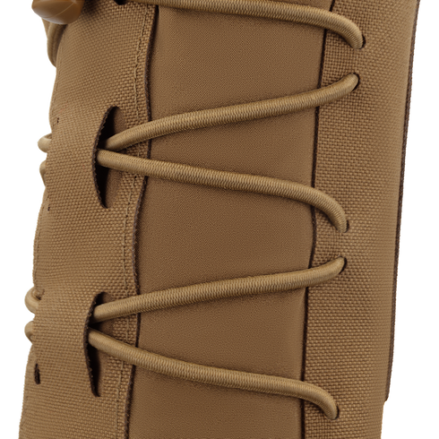 Close-up of the Condor LACE Everything Pouch in brown fabric, featuring tan cord lacing threaded through eyelets.