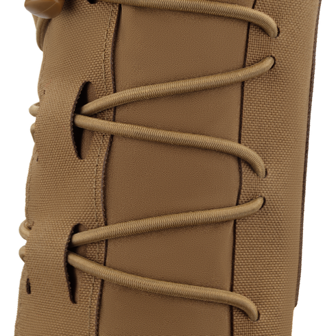 Close-up of the Condor LACE Everything Pouch in brown fabric, featuring tan cord lacing threaded through eyelets.