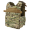 The Condor Gunner Plate Carrier in MultiCam features multiple pouches and Velcro straps, designed to securely hold armor plates and tactical gear.