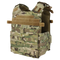The Condor Gunner Plate Carrier in MultiCam features multiple pouches and Velcro straps, designed to securely hold armor plates and tactical gear.