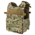 The Condor Gunner Plate Carrier in MultiCam features multiple pouches and Velcro straps, designed to securely hold armor plates and tactical gear.