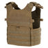 The Condor Gunner Plate Carrier in tan features adjustable shoulder straps, MOLLE webbing, and a front pocket—ideal for military or EDC use—shown on a plain background.