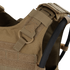 Close-up of the Condor Gunner Plate Carriers tan shoulder strap, featuring MOLLE webbing, D-ring, hook-and-loop fasteners, and hydration tube—perfect for bushcraft or law enforcement EDC.