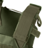 Close-up of the Condor Sentry Plate Carriers olive green shoulder strap, featuring reinforced stitching, mesh lining, and adjustable Velcro fasteners.