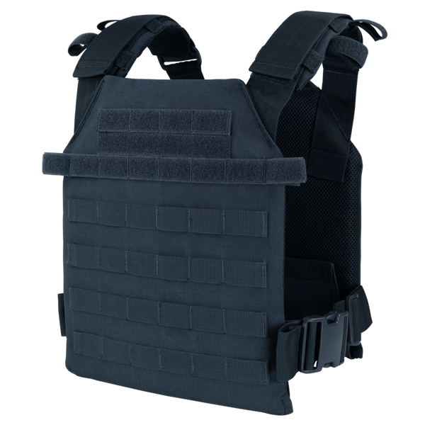 The Condor Sentry Plate Carrier is a black tactical vest with adjustable shoulder and side straps plus multiple webbing rows for gearāideal for everyday carry or range use.