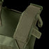 Close-up of the shoulder strap and upper section of the Condor LCS Sentry Plate Carrier in green, highlighting its stitching, mesh padding, and Velcro fastening.