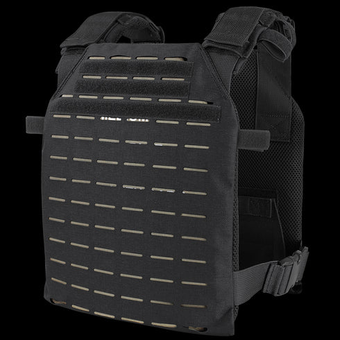 The Condor LCS Sentry Plate Carrier is a black tactical vest with adjustable shoulder straps and MOLLE front panel, designed to hold armor plates and modular EDC attachments for Law Enforcement or First Responders.