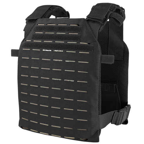 The Condor LCS Sentry Plate Carrier is a black tactical vest with adjustable shoulder straps and MOLLE front panel, designed to hold armor plates and modular EDC attachments for Law Enforcement or First Responders.