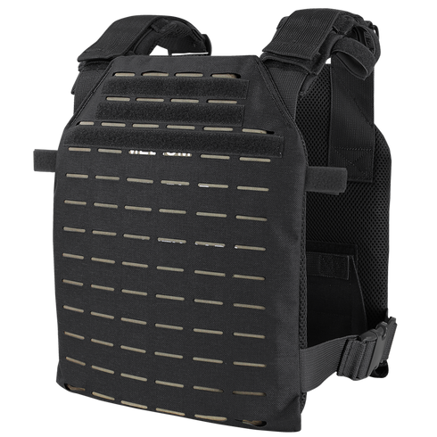 The Condor LCS Sentry Plate Carrier is a black tactical vest with adjustable shoulder straps and MOLLE front panel, designed to hold armor plates and modular EDC attachments for Law Enforcement or First Responders.