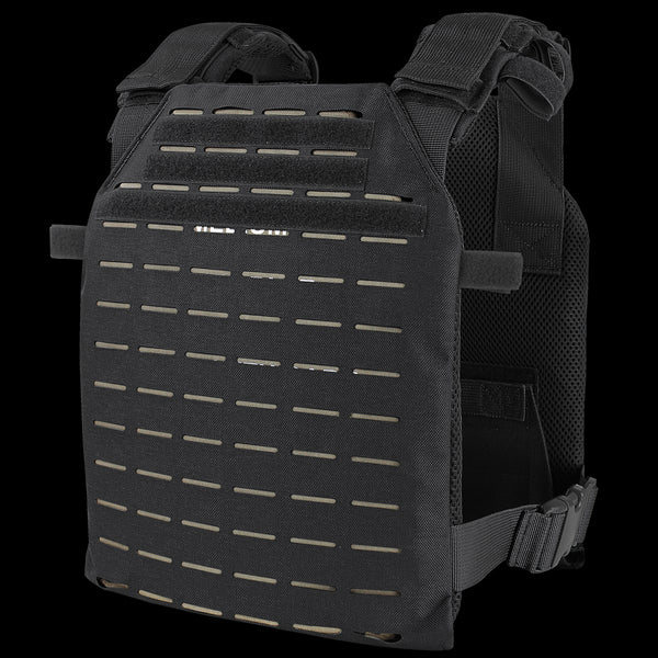 The Condor LCS Sentry Plate Carrier is a black tactical vest with adjustable shoulder straps and MOLLE front panel, designed to hold armor plates and modular EDC attachments for Law Enforcement or First Responders.