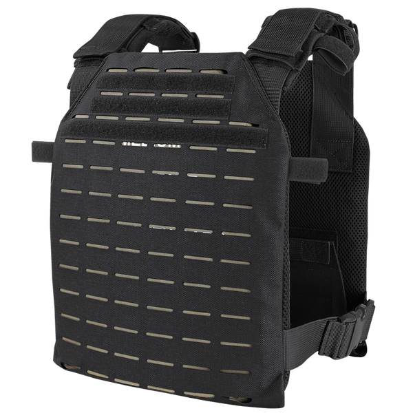 The Condor LCS Sentry Plate Carrier is a black tactical vest with adjustable shoulder straps and MOLLE front panel, designed to hold armor plates and modular EDC attachments for Law Enforcement or First Responders.