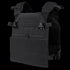 The Condor Vanquish Plate Carrier in black features adjustable shoulder and side straps for a secure fit and a modular design for customizable attachments, shown against a white background.