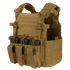 The Condor Vanquish Plate Carrier - Scorpion OCP features adjustable shoulder straps, MOLLE webbing for gear attachment, and front pouches for four rifle magazines—ideal tactical vest for military or first responder use.