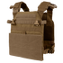The Condor Vanquish Plate Carrier in Coyote Brown features adjustable shoulder straps, front MOLLE webbing, side buckles, and a modular design for customizable ballistic plate and gear attachment configurations.