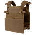 The Condor Vanquish Plate Carrier in Coyote Brown features adjustable shoulder straps, front MOLLE webbing, side buckles, and a modular design for customizable ballistic plate and gear attachment configurations.