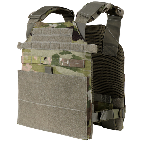 A close-up of the Condor Vanquish Plate Carrier in Scorpion OCP.