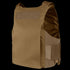 The Condor LCS Vanquish LT Plate Carrier is a tan tactical vest with adjustable shoulder straps and side panels, designed for personal protection of military and law enforcement personnel.