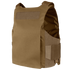 The Condor LCS Vanquish LT Plate Carrier is a tan tactical vest with adjustable shoulder straps and side panels, designed for personal protection of military and law enforcement personnel.