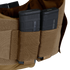 Two black rifle magazines are secured in tan fabric pouches on the Condor LCS Vanquish LT Plate Carrier, a tactical vest designed for law enforcement and tactical use.