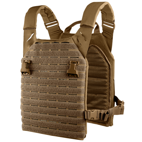 The Condor Elite LCS Vanquish Plate Carrier by Condor features adjustable shoulder straps, mesh padding, and laser-cut MOLLE panels for modular attachments—perfect for first responders or versatile range EDC setups.