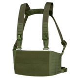 The Condor LCS VAS Harness Kit in Olive Drab features adjustable shoulder and waist straps, front hook-and-loop panel, and MOLLE webbing for tactical customization.