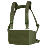 The Condor LCS VAS Harness Kit in Olive Drab features adjustable shoulder and waist straps, front hook-and-loop panel, and MOLLE webbing for tactical customization.