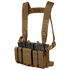 The Condor LCS VAS Harness Kit is a brown tactical chest rig with adjustable shoulder straps, designed for law enforcement or shooting ranges, and holds four rifle magazines in its front pockets.
