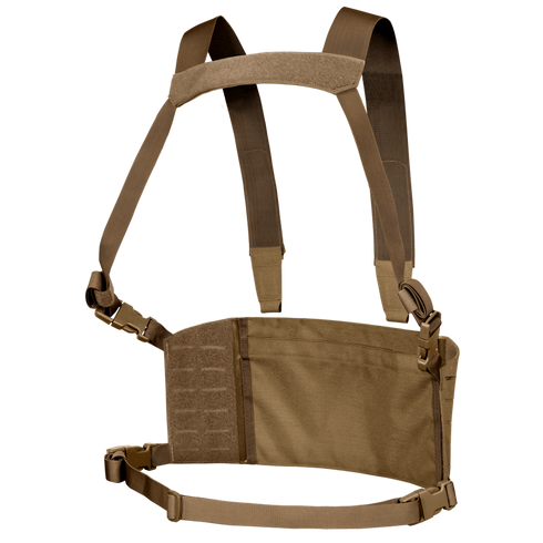 The Condor LCS VAS Harness Kit features adjustable shoulder and waist straps, a military-style Velcro front panel, and multiple attachment points—perfect for the range or EDC—shown on a transparent background.