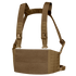 The Condor LCS VAS Harness Kit is a brown tactical chest rig featuring adjustable shoulder straps, MOLLE webbing, and a front hook-and-loop panel, ideal for military or shooting range use, shown on a transparent background.