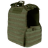 The Condor EXO Plate Carrier Gen II in olive green features MOLLE webbing and adjustable shoulder straps, displayed upright on a plain background.
