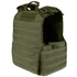 The Condor EXO Plate Carrier Gen II in olive green features MOLLE webbing and adjustable shoulder straps, displayed upright on a plain background.