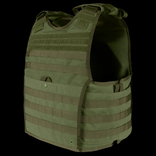 The Condor EXO Plate Carrier Gen II in Olive Drab features MOLLE webbing, adjustable shoulder straps, side openings, and a breathable 3D mesh liner for comfortāideal for carrying extra gear and providing torso protection.