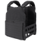 Black tactical plate carrier vest with adjustable shoulder straps and MOLLE webbing, designed for holding ballistic plates and gear attachments.