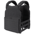 Black tactical plate carrier vest with adjustable shoulder straps and MOLLE webbing, designed for holding ballistic plates and gear attachments.