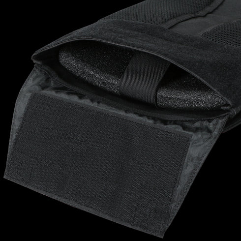 Close-up of the Condor Phalanx Plate Carrier (on sale), showing an open black fabric pouch with Velcro closure and a foam pad inside—perfect for tactical, military, or law enforcement use.