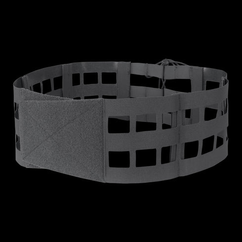 The Condor Phalanx Plate Carrier features a black tactical belt with a grid-like pattern and hook-and-loop closure, designed for modular attachments.