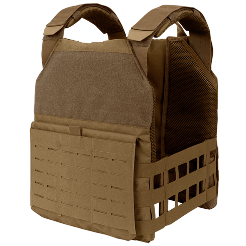 The Condor Phalanx Plate Carrier | SALE is a tan tactical vest with adjustable straps, front and side MOLLE webbing, and hook-and-loop panels for ballistic plates.
