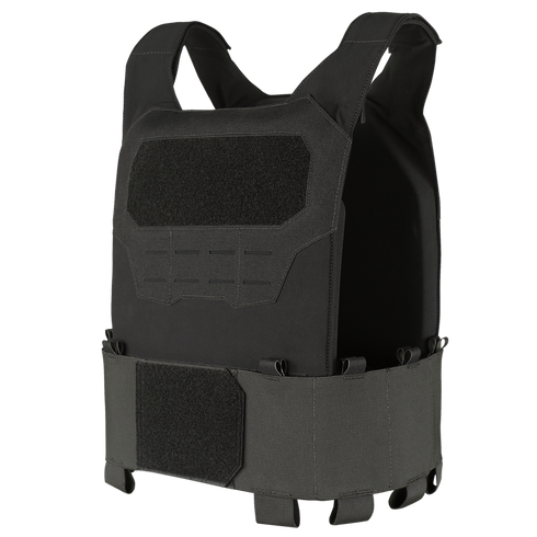 The Condor Specter Plate Carrier, a black tactical vest with adjustable straps and Velcro panels, designed for military or law enforcement use, is displayed against a plain background.