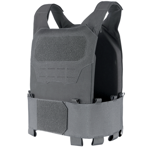 The Condor Specter Plate Carrier is a black vest with adjustable straps and Velcro panels on the front and waist, designed for use with body armor plates—ideal for first responders and law enforcement.