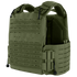 The Condor Vanquish RS Plate Carrier is an olive green vest featuring adjustable straps, MOLLE webbing, and padded shoulders, designed for use as body armor.