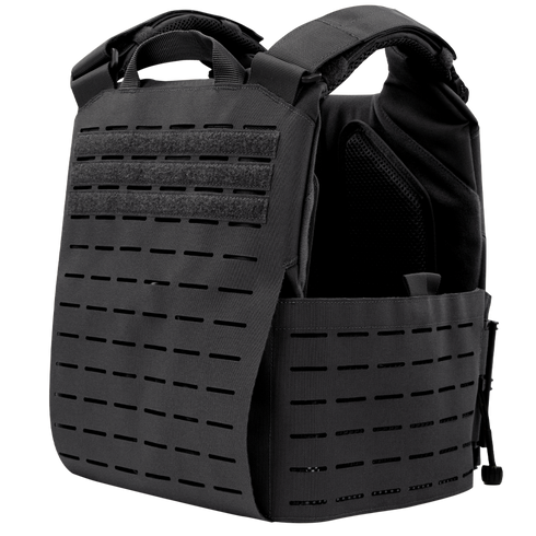 The Condor Vanquish RS Plate Carrier features laser-cut MOLLE webbing and adjustable shoulder straps, shown against a plain white background.