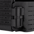Close-up of the Condor Vanquish RS Plate Carrier in black, showing two horizontal straps securing a rectangular plastic component with an attached cord.