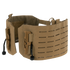 The Condor Vanquish RS Plate Carrier features a brown MOLLE cummerbund with laser-cut slots, quick-release buckles, and mesh inner lining, designed for use with tactical vests and plate carriers.