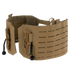 The Condor Vanquish RS Plate Carrier features a tan tactical cummerbund with laser-cut MOLLE slots, mesh interior, and quick-release buckles, designed for modular body armor systems and shown on a white background.