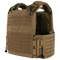 The Condor Vanquish RS Plate Carrier in Coyote Brown features laser-cut MOLLE panels, adjustable straps, quick-release buckle, and padded shoulder sections.