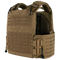 The Condor Vanquish RS Plate Carrier in Coyote Brown features laser-cut MOLLE panels, adjustable straps, quick-release buckle, and padded shoulder sections.