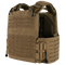 The Condor Vanquish RS Plate Carrier in Coyote Brown features laser-cut MOLLE panels, adjustable straps, quick-release buckle, and padded shoulder sections.